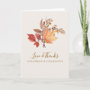 Carte De Remerciements Mariage Fleur Bohème Moderne Rustique d'Automne 