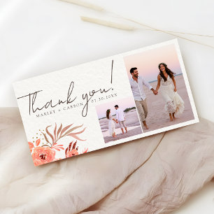 Carte De Remerciements Mariage Fleur Coral Moderne Deux Photos