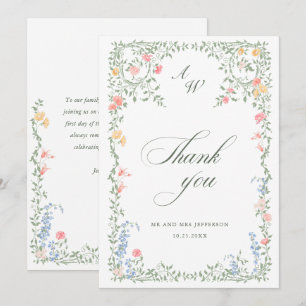 Carte De Remerciements Mariage Fleur de Roses Pastel de Prairie