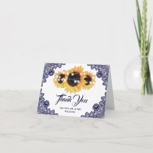 Carte De Remerciements Mariage Fleur de Tournesol en Dentelle Florale Rus