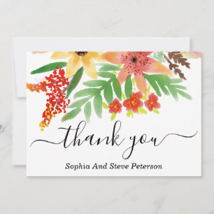 Carte De Remerciements Mariage Fleur Rouge Et Jaune Aquarelle Tropicale