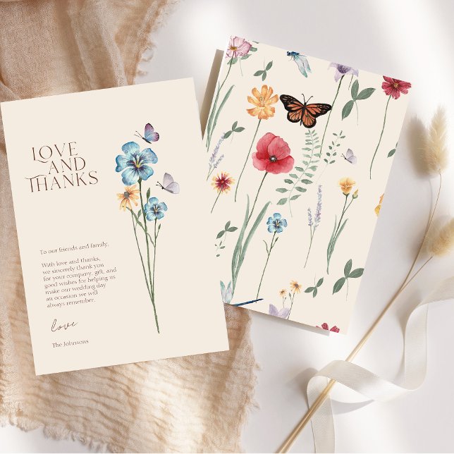 Carte De Remerciements Mariage Fleur Sauvage Bleue Amour Et Remerciements (Simple Blue Wildflower Love And Thanks Wedding Thank You Card)