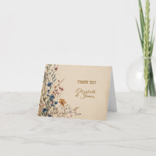 Carte De Remerciements Mariage Fleur sauvage Boho rustique frontière beig