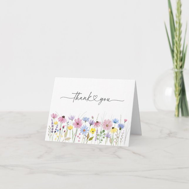 Carte De Remerciements Mariage Fleur sauvage de jardin boho romantique (Devant)