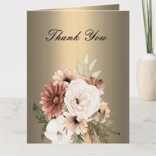 Carte De Remerciements Mariage Fleur sauvage romantique Gold et Boho