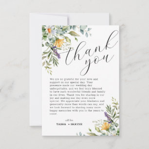Carte de remerciements Mariage Fleur sauvage uniqu