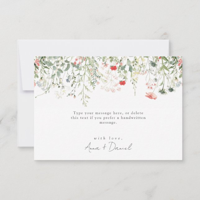 Carte De Remerciements Mariage Fleur sauvage vert (Dos)