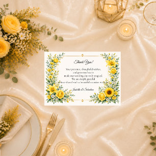 Carte De Remerciements Mariage Fleurie de Tournesols au Soleil Radieux d'
