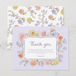 Carte De Remerciements Mariage Fleurie Violet Dessinée à la Main 