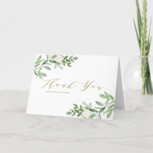 Carte De Remerciements Mariage Fleurs de verdure aquarelle et fleurs blan