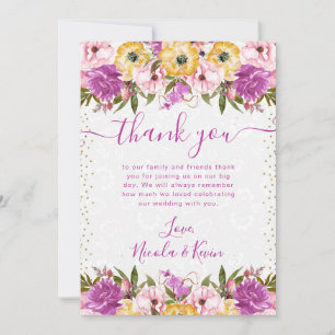 Carte De Remerciements Mariage Fleurs d'été Rose et Jaune