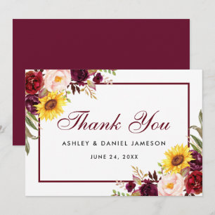 Carte De Remerciements Mariage Fleurs Mixtes Aquarelle Bordeaux