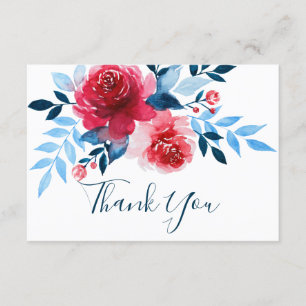 Carte de remerciements Mariage Fleurs rouges aquar