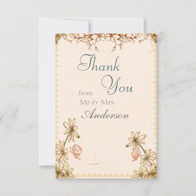 Carte de remerciements Mariage Fleurs vintages (Devant)