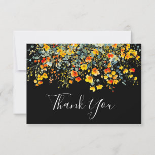Carte De Remerciements Mariage Floral à l'Aquarelle Noire