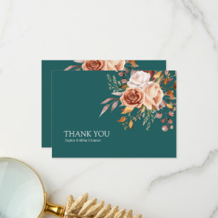Carte De Remerciements Mariage floral à l'aquarelle sarcelle et terre cui