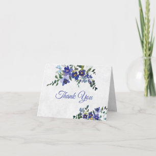 Carte De Remerciements Mariage floral aquarelle bleu et jaune 
