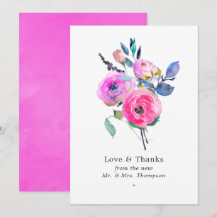 Carte De Remerciements Mariage floral aquarelle rose chaud