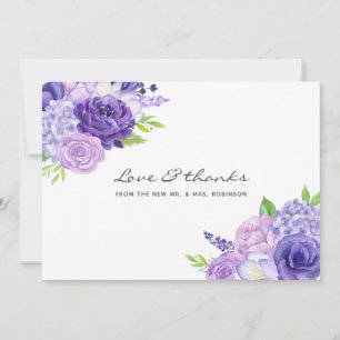 Carte De Remerciements Mariage floral aquarelle ultra violet