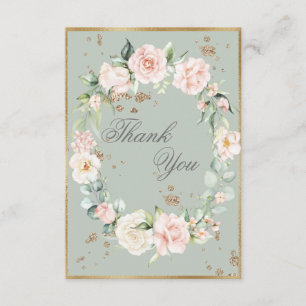 Carte De Remerciements Mariage Floral Aquarelle Vert Sauge Or Élégant 