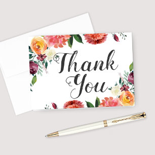 Carte De Remerciements Mariage Floral Automnal Rustique en Teintes de Bou