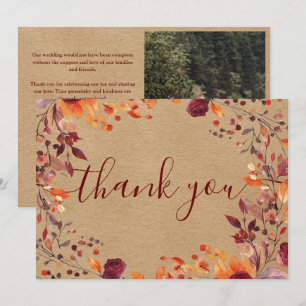Carte De Remerciements Mariage Floral Automne Kraft Rustique Photo