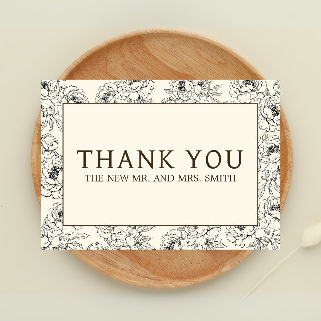 Carte De Remerciements Mariage Floral beige (Floral Beige Wedding Thank you Card)