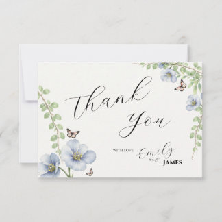 Carte De Remerciements Mariage Floral Bleu