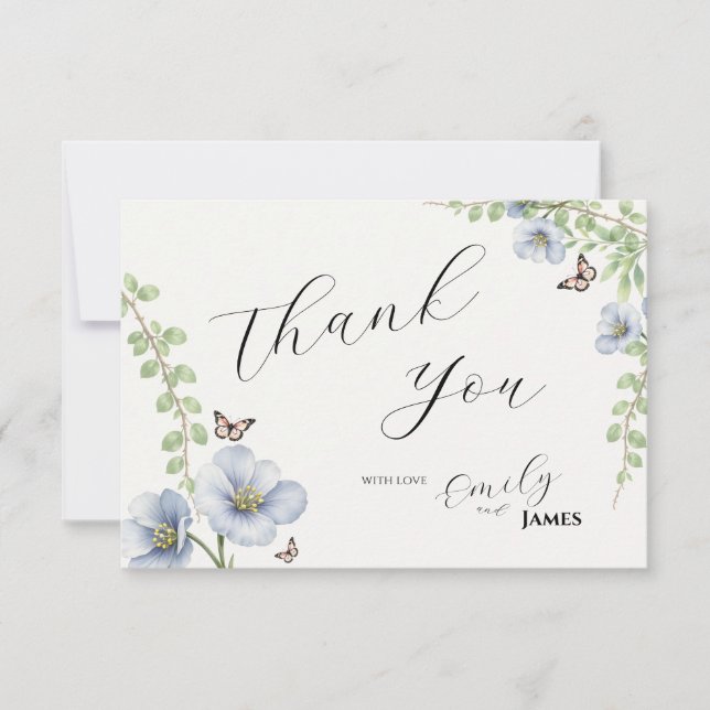 Carte De Remerciements Mariage Floral Bleu (Devant)