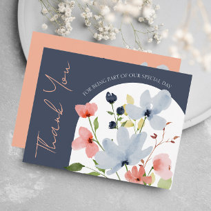 Carte De Remerciements Mariage floral bleu arc simple et rose