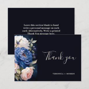 Carte De Remerciements Mariage floral bleu bleu marine et bleu roux