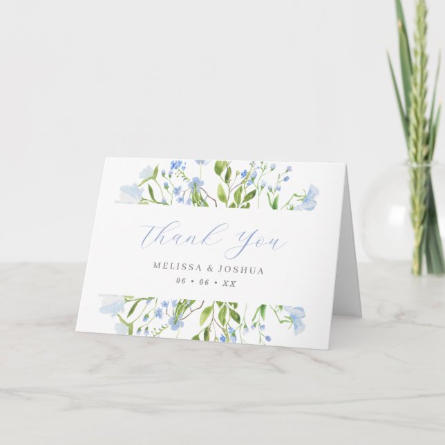 Carte De Remerciements Mariage floral bleu clair (Devant)