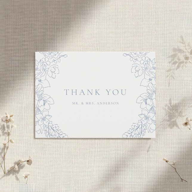 Carte De Remerciements Mariage floral bleu délicat (Créateur téléchargé)