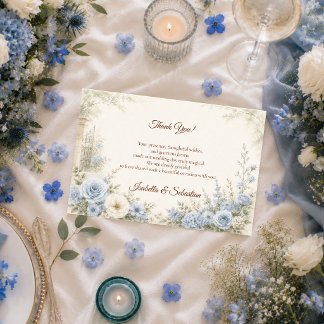Carte De Remerciements Mariage Floral Bleu Élégant