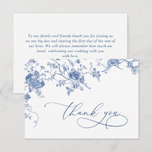 Carte De Remerciements Mariage floral bleu élégant victorien français