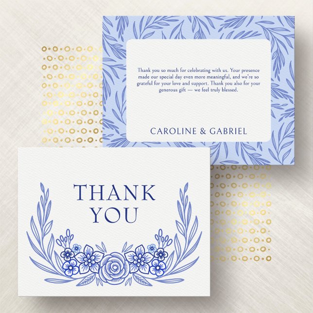 Carte De Remerciements Mariage Floral bleu français (Créateur téléchargé)
