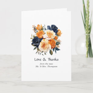 Carte De Remerciements Mariage floral bleu marine et orange