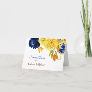 Carte De Remerciements Mariage Floral Bleu Marine Or Doré Clair