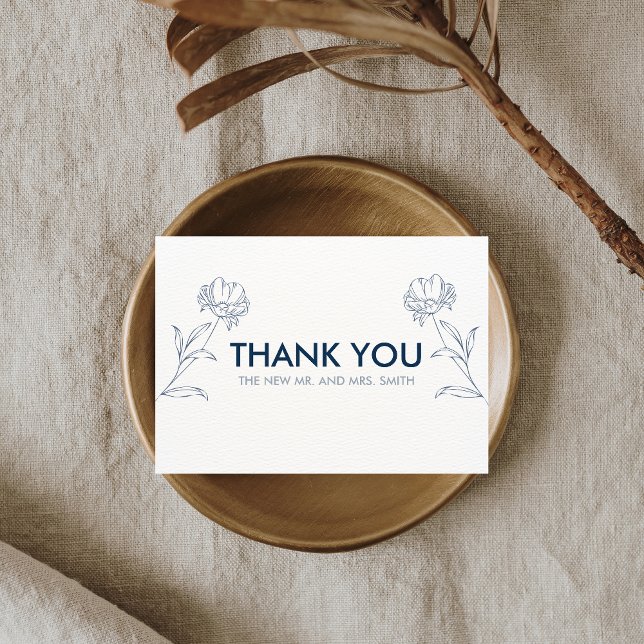 Carte De Remerciements Mariage Floral bleu moderne (Modern Blue Floral Wedding Thank you Card)