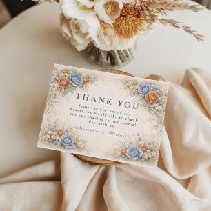 Carte De Remerciements Mariage Floral Bleu Romantique