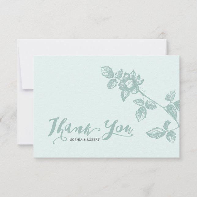 Carte De Remerciements Mariage floral bleu rustique (Devant)
