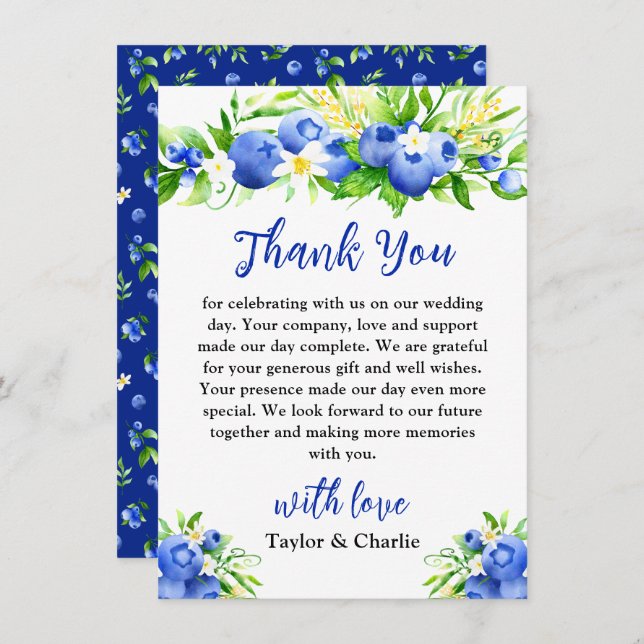 Carte De Remerciements Mariage floral bleuet (Devant / Derrière)