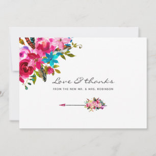 Carte De Remerciements Mariage floral bohème chic aquarelle