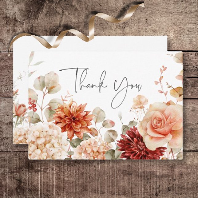 Carte De Remerciements Mariage floral Boho à la rouille épicée à la chute (Spicy Fall Rust & Blush Boho Floral Wedding Thank You Card)