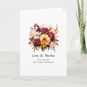 Carte De Remerciements Mariage floral bordeaux et jaune
