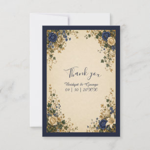 Carte De Remerciements Mariage Floral Botanique Bleu Royal Médiéval
