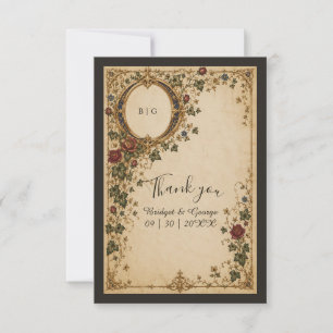 Carte De Remerciements Mariage Floral Botanique Monogramme Royal Médiéval