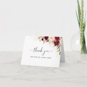 Carte De Remerciements Mariage Floral Bourguignon Poussière d'Or