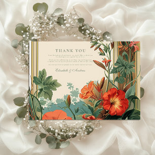 Carte De Remerciements Mariage Floral Cadre Jardin Doré