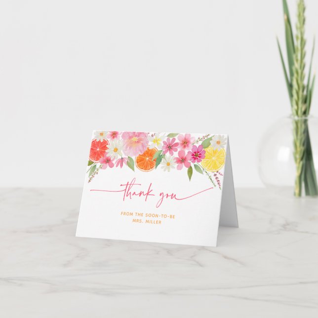 Carte De Remerciements Mariage Floral Citron Orange Shower (Devant)